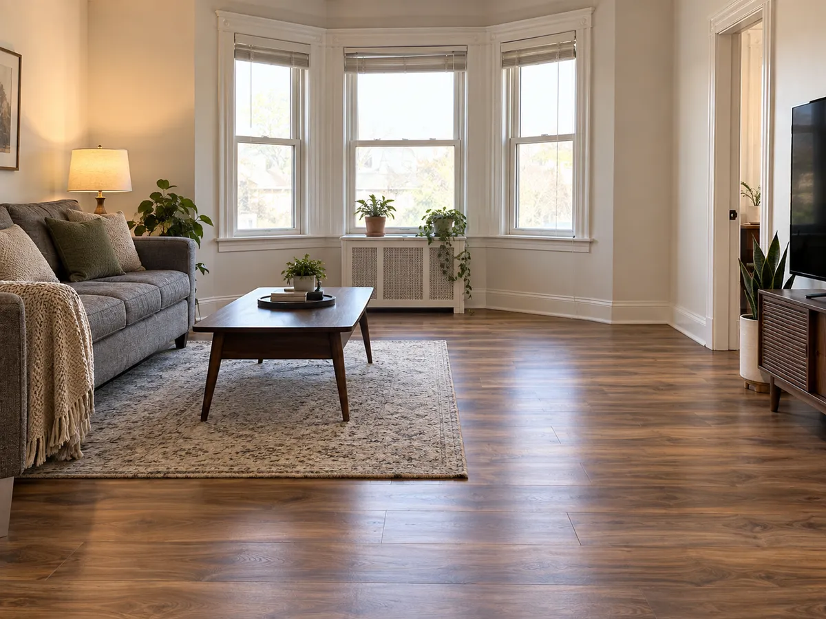 The upstairs living room of a Queens two-family house