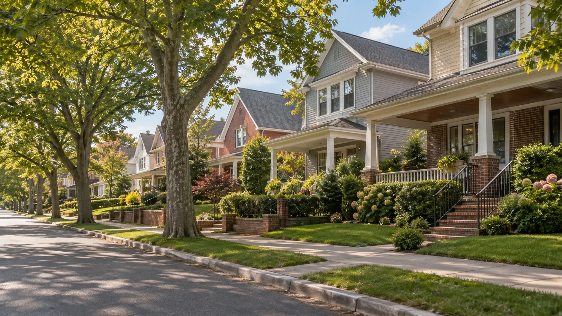 A Queens street of detached houses with porches